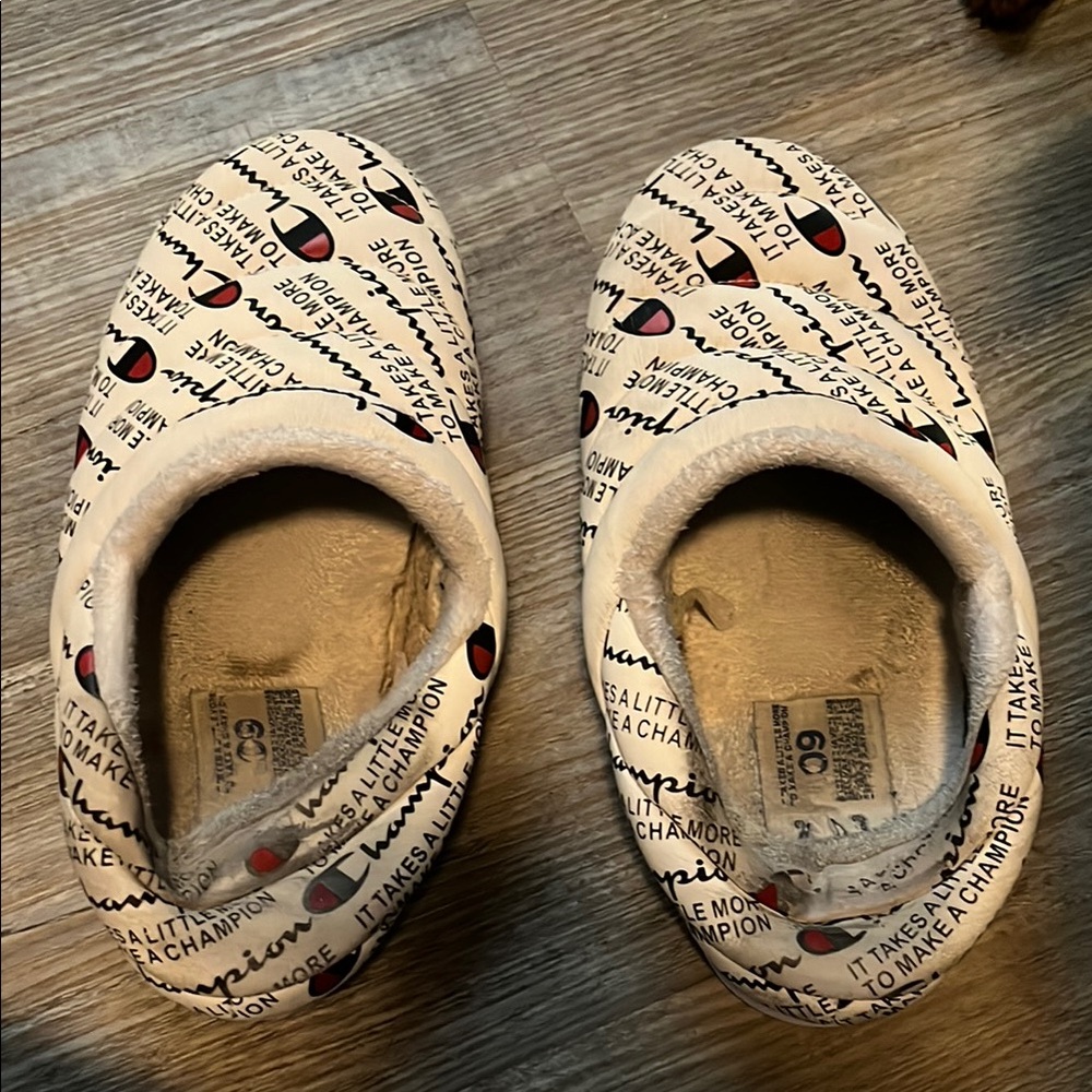 Champion Cream Slip-On Clogs with Unique Text Design